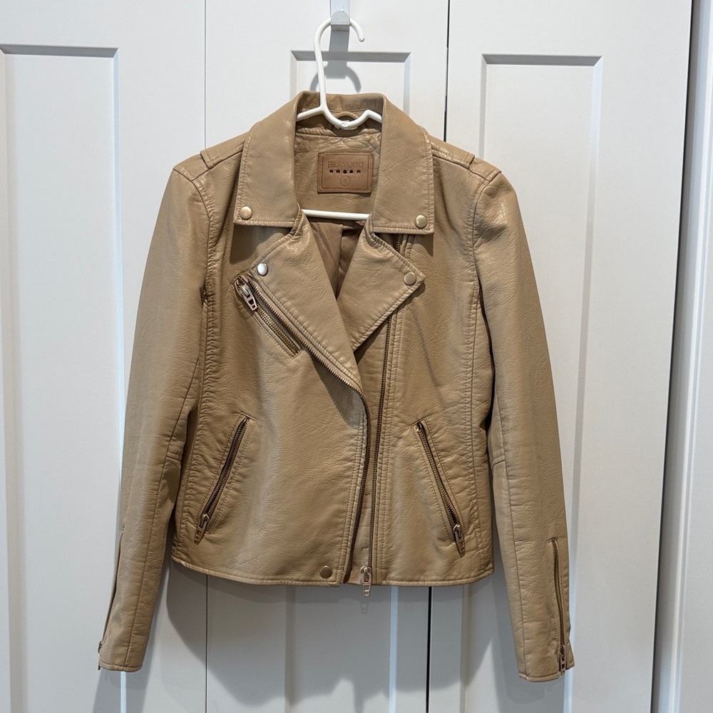 Blank NYC Beige Leather Moto Jacket